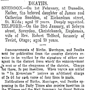 DEATHS. (Otago Daily Times 2-2-1906)