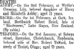 DEATHS. (Otago Daily Times 3-2-1906)
