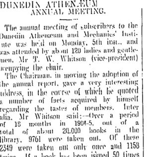 DUNEDIN ATHENÆUM. (Otago Daily Times 26-2-1906)