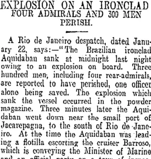 EXPLOSION ON AN IRONCLAD. (Otago Daily Times 24-3-1906)