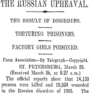 THE RUSSIAN UPHEAVAL. (Otago Daily Times 27-3-1906)
