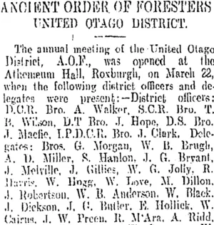 ANCIDENT ORDER OF FORESTERS (Otago Daily Times 9-4-1906)