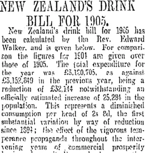 NEW ZEALAND'S DRINK BILL FOR 195. (Otago Daily Times 18-4-1906)
