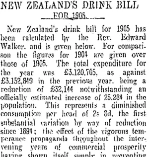 NEW ZEALAND'S DRINK BILL FOR 1905. (Otago Daily Times 27-4-1906)