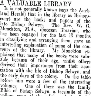 A VALUABLE LIBRARY. (Otago Daily Times 9-7-1906)