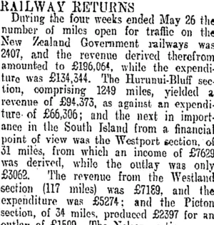 RAILWAY RETURNS. (Otago Daily Times 2-7-1906)