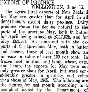 EXPORT OF PRODUCE. (Otago Daily Times 2-7-1906)