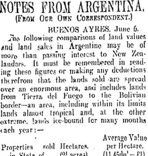 NOTES FROM ARGENTINA. (Otago Daily Times 28-7-1906)