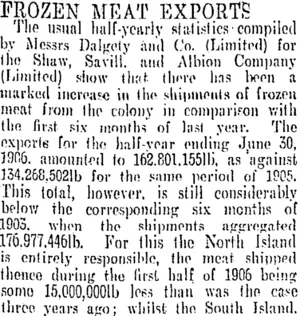 FROZEN MEAT EXPORTS (Otago Daily Times 21-7-1906)