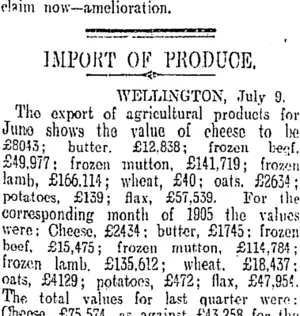 IMPORT OF PRODUCE. (Otago Daily Times 23-7-1906)
