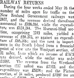 RAILWAY RETURNS. (Otago Daily Times 23-7-1906)