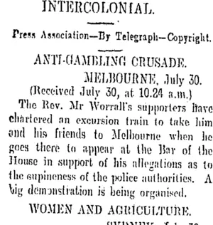 INTERCOLONIAL. (Otago Daily Times 31-7-1906)