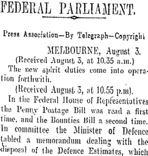 FEDERAL PARLIAMENT. (Otago Daily Times 4-8-1906)