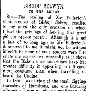 BISHOP SELWYN (Otago Daily Times 18-8-1906)