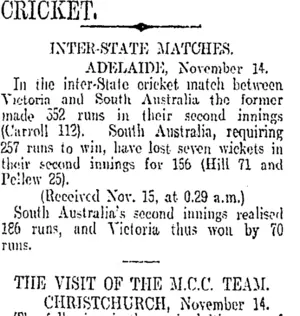 CRICKET. (Otago Daily Times 15-11-1906)
