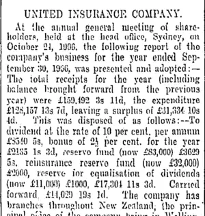 UNITED INSURANCE COMPANY. (Otago Daily Times 17-11-1906)