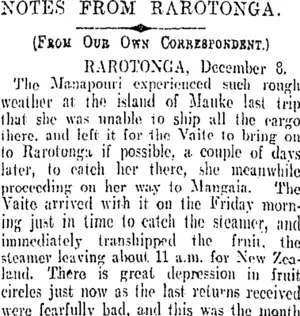 NOTES FROM RAROTONGA. (Otago Daily Times 27-12-1906)