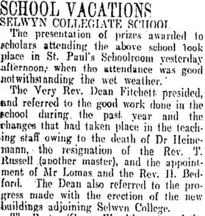 SCHOOL VACATIONS, (Otago Daily Times 20-12-1906)