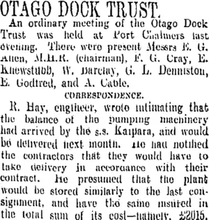 OTAGO DOOR TRUST. (Otago Daily Times 22-12-1906)