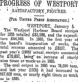 PROGRESS OF WESTPORT (Otago Daily Times 7-1-1907)