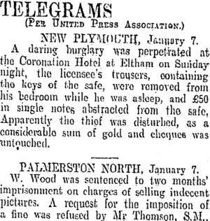 TELEGRAMS. (Otago Daily Times 8-1-1907)