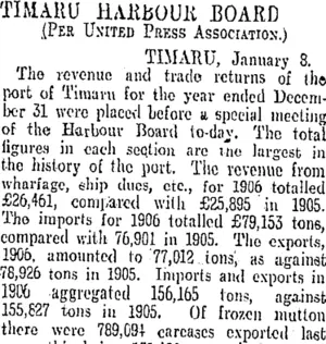 TIMARU HARBOUR BOARD. (Otago Daily Times 9-1-1907)