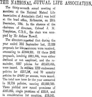 THE NATIONAL AUTUAL LIFE ASSOCIATION. (Otago Daily Times 12-1-1907)