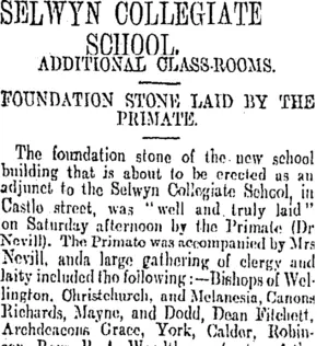 SELWYN COLLEGIATE SCHOOL. (Otago Daily Times 21-1-1907)