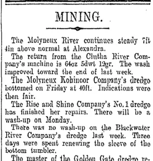 MINING. (Otago Daily Times 4-2-1907)