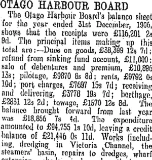 OTAGO HARBOUR BOARD (Otago Daily Times 16-2-1907)