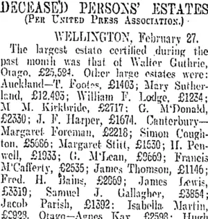 DECEASED PERSONS ESTATES (Otago Daily Times 28-2-1907)