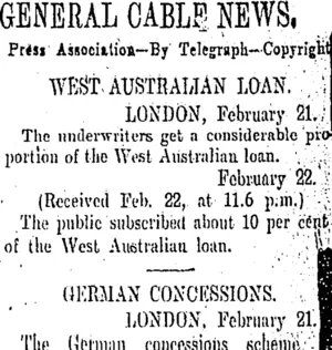 GENERAL CABLE NEWS. (Otago Daily Times 23-2-1907)