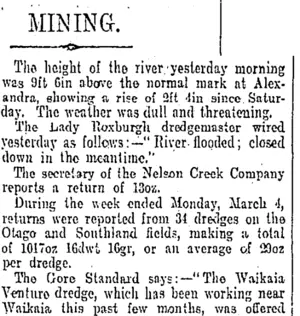 MINING. (Otago Daily Times 5-3-1907)
