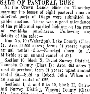 SALE OF PASTORAL RUNS. (Otago Daily Times 2-3-1907)