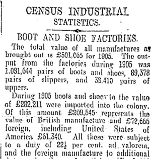 CENSUS INDUSTRIAL STATISTICS. (Otago Daily Times 18-3-1907)