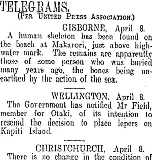TELEGRAMS. (Otago Daily Times 9-4-1907)