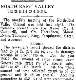 NORTH-EAST VALLEY BOROUGH COUNCIL. (Otago Daily Times 16-4-1907)