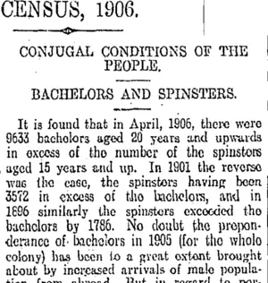 CENSUS 1906. (Otago Daily Times 12-4-1907)