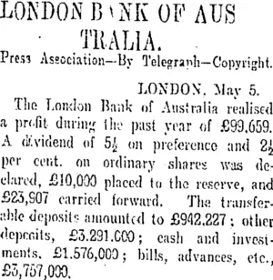 LONDON BANK OF AUSTRALIA. (Otago Daily Times 7-5-1907)