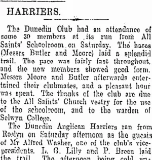 HARRIERS. (Otago Daily Times 13-5-1907)