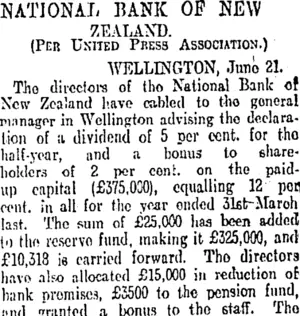 NATIONAL HANK OF NEW ZEALAND. (Otago Daily Times 22-6-1907)