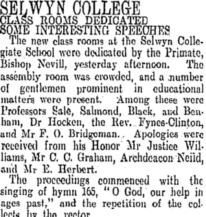 SELWYN COLLEGE (Otago Daily Times 4-7-1907)