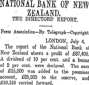 NATIONAL BANK OF NEW ZEALAND. (Otago Daily Times 6-7-1907)