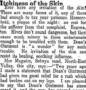Itchiness of the Skin. (Otago Daily Times 19-7-1907)
