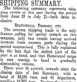 SHIPPING- SUMMARY. (Otago Daily Times 22-7-1907)
