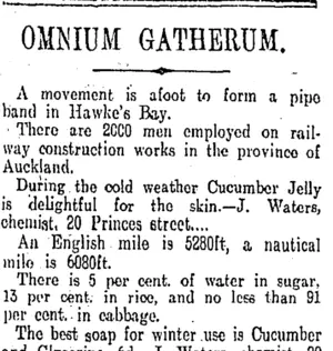 OMNIUM GATHERUM. (Otago Daily Times 3-8-1907)