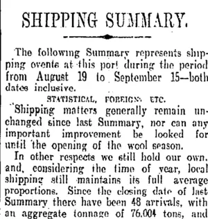 SHIPPING SUMMARY. (Otago Daily Times 16-9-1907)