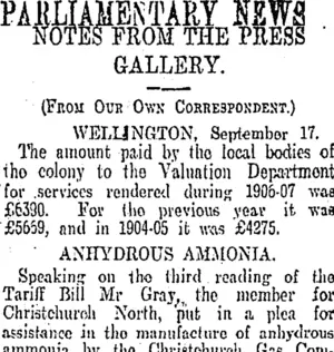 PARLIAMENTARY NEWS. (Otago Daily Times 18-9-1907)