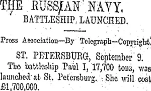THE RUSSIAN NAVY. (Otago Daily Times 11-9-1907)