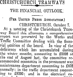 CHRISTCHURCH TRAMWAYS. (Otago Daily Times 8-10-1907)
